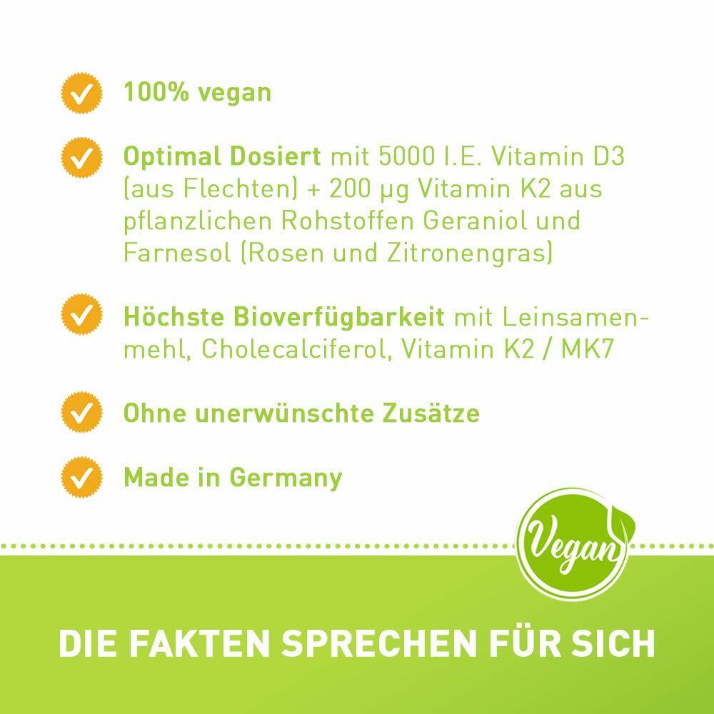 plantrition Vitamin D3 K2 Kapseln Vegan 5000 IE + 200mcg Vitamin K2 MK7 - 90 Kapseln